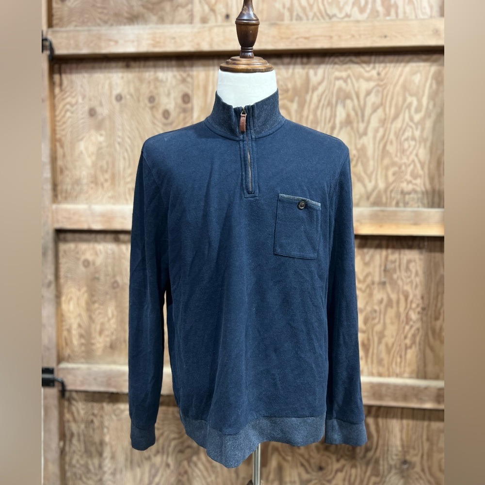 Ted Baker London 1/4 Zip High Neck Sweater Navy Gray XXL Menโs Smart Casual